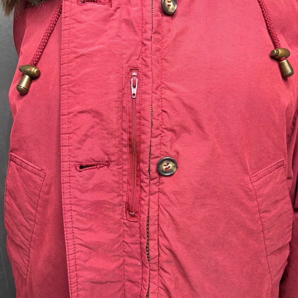 Vtg 90s Lands' End Goose Down Parka Womens M Red Full Length Fur Hood Long Coat - Picture 9 of 16
